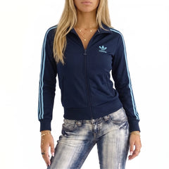 Adidas Trackjacket Firebird Marineblau Hellblau Damen Polyester – Tragefoto_1