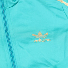 Adidas Trackjacket Firebird Türkis Gold Damen Polyester – Nahaufnahme-1