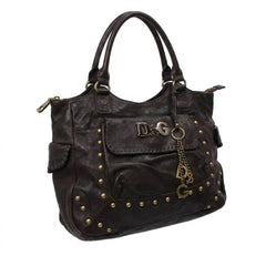 D&G Handtasche Y2K Schwarz Gold Damen Leder – Vorderansicht