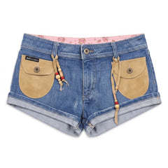 D&G Shorts Designer Blau Beige Damen Baumwolle, Elastan – Vorderansicht
