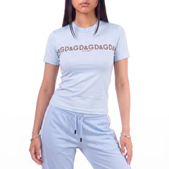 D&G T-Shirt Designer Hellblau Damen Polyester – Tragefoto_1