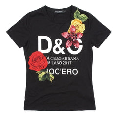 D&G T-Shirt Designer Schwarz Bunt Damen Baumwolle – Vorderansicht