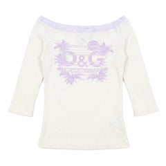 D&G T-Shirt Designer Weiß Flieder Damen Baumwolle – Vorderansicht
