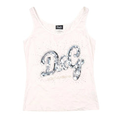 D&G Tanktop Designer Creme Silber Damen Baumwolle, Elastan – Vorderansicht
