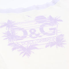 D&G T-Shirt Designer Weiß Flieder Damen Baumwolle – Nahaufnahme-1