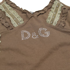 D&G Tanktop Designer Dunkelgrün Grün Damen Baumwolle – Nahaufnahme-1