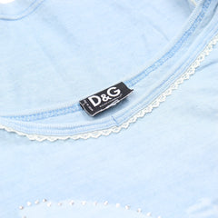 D&G Tanktop Designer Hellblau Weiß Damen Baumwolle – Nahaufnahme-3