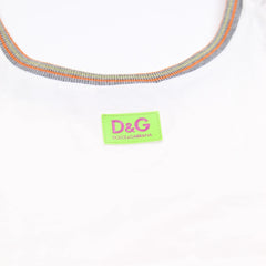 D&G Tanktop Designer Weiß Orange Damen Baumwolle – Nahaufnahme-2