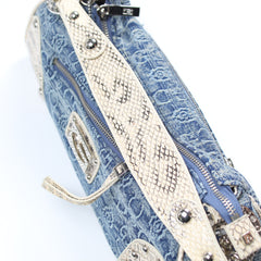Gussaci Vintage Snake Pattern Helles Denim Bag