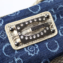 Gussaci Vintage Gold Pattern Dunkles Denim Bag