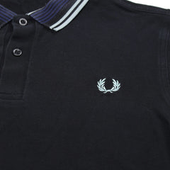 Fred Perry Polo Casual Marineblau Hellblau Herren Baumwolle – Nahaufnahme-1