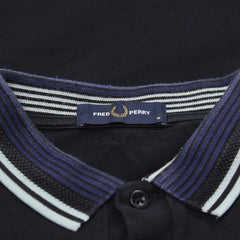 Fred Perry Polo Casual Marineblau Hellblau Herren Baumwolle – Nahaufnahme-3