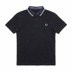 Fred Perry Polo Casual Marineblau Hellblau Herren Baumwolle – Vorderansicht