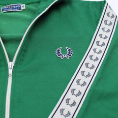 Fred Perry Trackjacket Casual Grün Weiß Herren Baumwolle, Polyester – Nahaufnahme-1