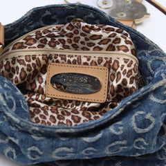 Guess Handtasche Y2K Blau Beige Damen Baumwolle – Nahaufnahme-3