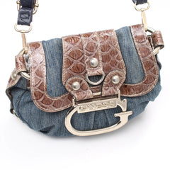Guess Handtasche Y2K Blau Braun Damen Baumwolle Kunstleder – Nahaufnahme-1