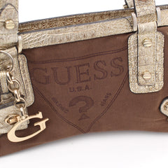 Guess Handtasche Y2K Braun Gold Damen Baumwolle Kunstleder – Nahaufnahme-1
