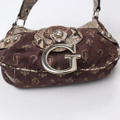 Guess Handtasche Y2K Braun Grau Damen Baumwolle – Nahaufnahme-1