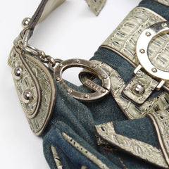 Guess Handtasche Y2K Marineblau Creme Damen Baumwolle – Nahaufnahme-3