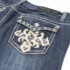 L.A. Idol USA Jeans Flared Marineblau Damen Baumwolle, Elastan – Nahaufnahme-1