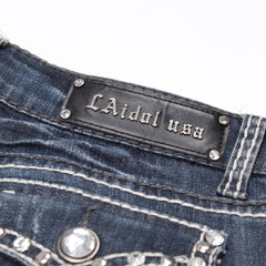 L.A. Idol USA Jeans Flared Marineblau Damen Baumwolle, Elastan – Nahaufnahme-2