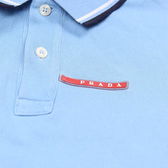 Prada Polo Designer Hellblau Herren Baumwolle – Nahaufnahme-1