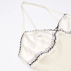 Roberto Cavalli Tanktop Designer Creme Schwarz Damen Viskose, Leinen, Polyamid, Seide, Elastan – Nahaufnahme-1