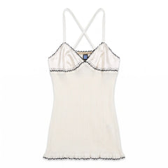 Roberto Cavalli Tanktop Designer Creme Schwarz Damen Viskose, Leinen, Polyamid, Seide, Elastan – Vorderansicht