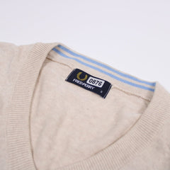 Fred Perry V-Kragen Longsleeve Pullover - Farbe: Beige - Größe: M - VintageR2