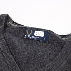 Fred Perry V-Kragen Longsleeve Pullover - Farbe: Grey - Größe: S - VintageR2