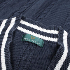 Fred Perry Vintage Zopfmuster Pullunder - Farbe: Navy - Größe: XL - VintageR2