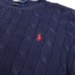 Ralph Lauren dünner Pullover mit Zopfmuster - Farbe: Navy - Größe: M - VintageR2