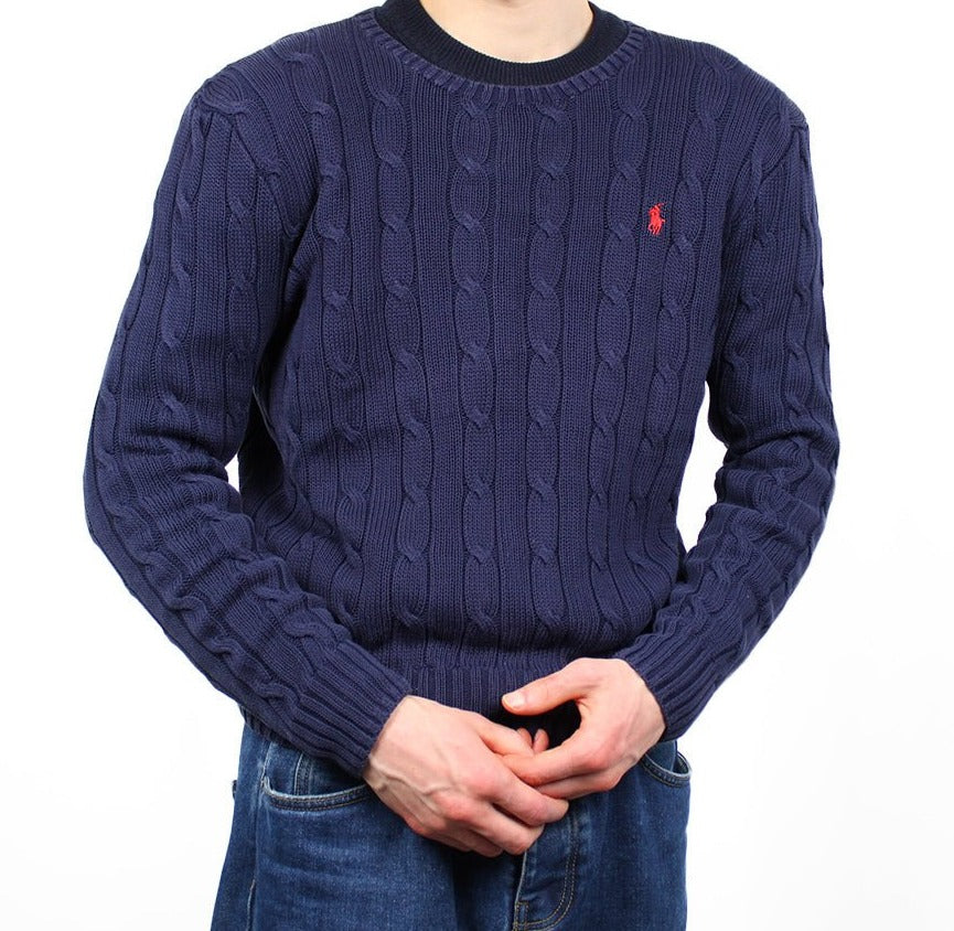Ralph Lauren dünner Pullover mit Zopfmuster - Farbe: Navy - Größe: M - VintageR2