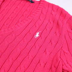 Ralph Lauren Strickpullover V-Kragen mit Zopfmuster - Farbe: Pink - Größe: M - VintageR2