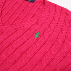 Ralph Lauren V-Neck Pullover mit Zopfmuster - Farbe: Pink - Größe: M - VintageR2