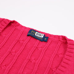 Ralph Lauren V-Neck Pullover mit Zopfmuster - Farbe: Pink - Größe: M - VintageR2