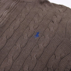 Ralph Lauren Vintage Troyer Pullover Half-Zip mit Zopfmuster - Farbe: Olive - Größe: XL - VintageR2