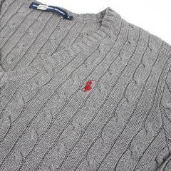 Ralph Lauren Pullover mit Zopfmuster V-Neck - Farbe: Grey - Größe: L - VintageR2