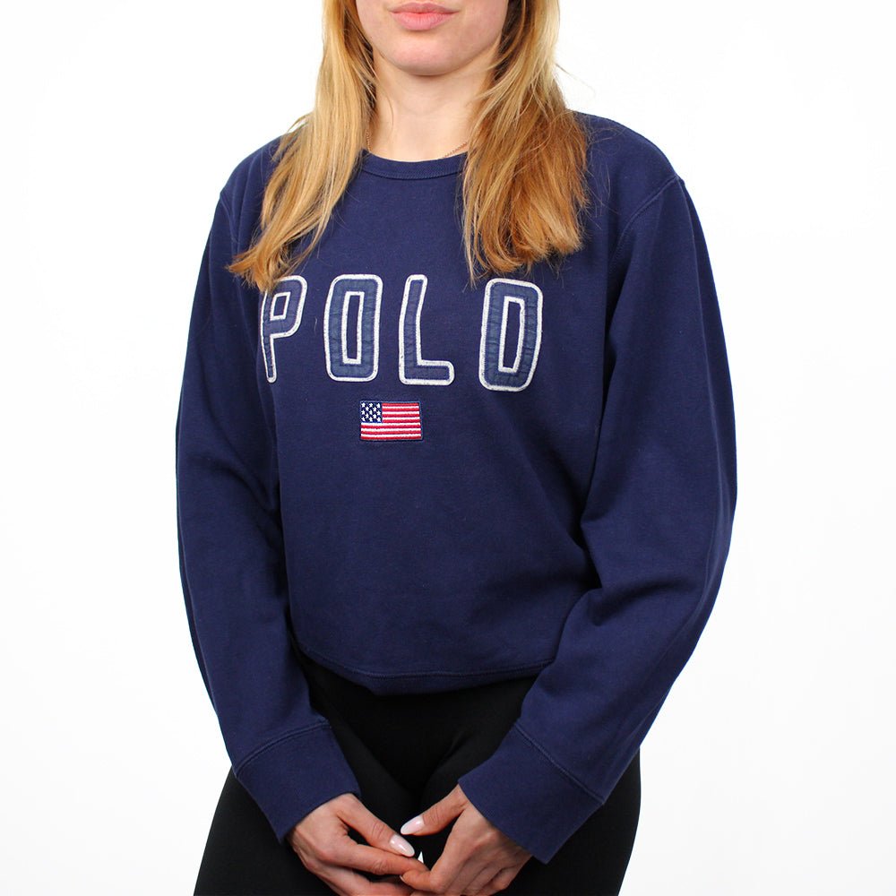 Ralph Lauren Vintage Spellout Sweater - Farbe: Navy - Größe: L - vintageR2