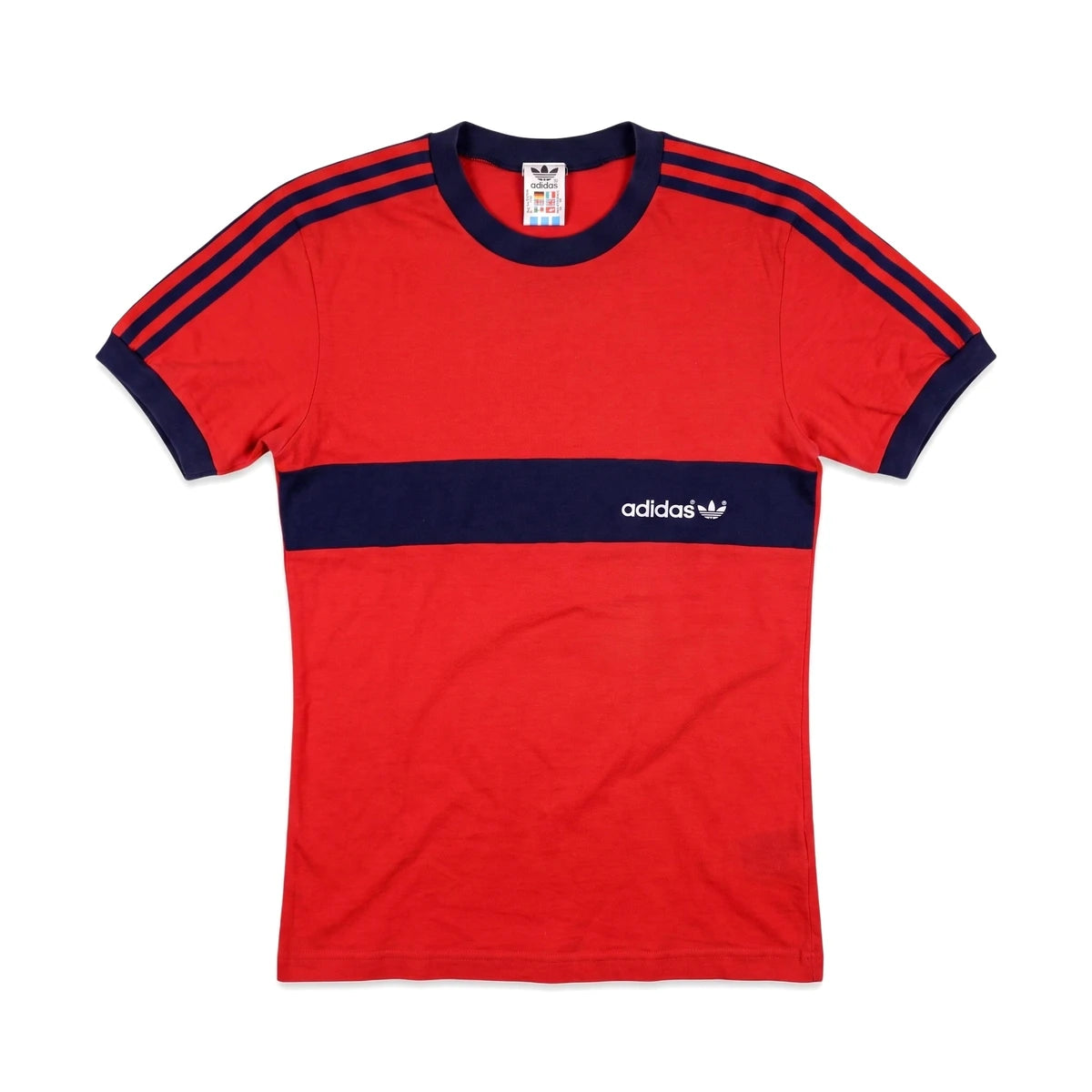 Adidas T-Shirt Beckenbauer Rot Marineblau Herren Mischgewebe – Vorderansicht