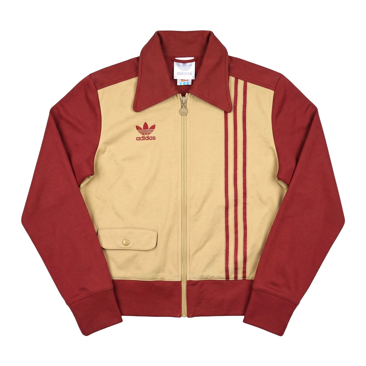 Adidas Trackjacket Firebird Burgunderrot Beige Damen Mischgewebe – Vorderansicht