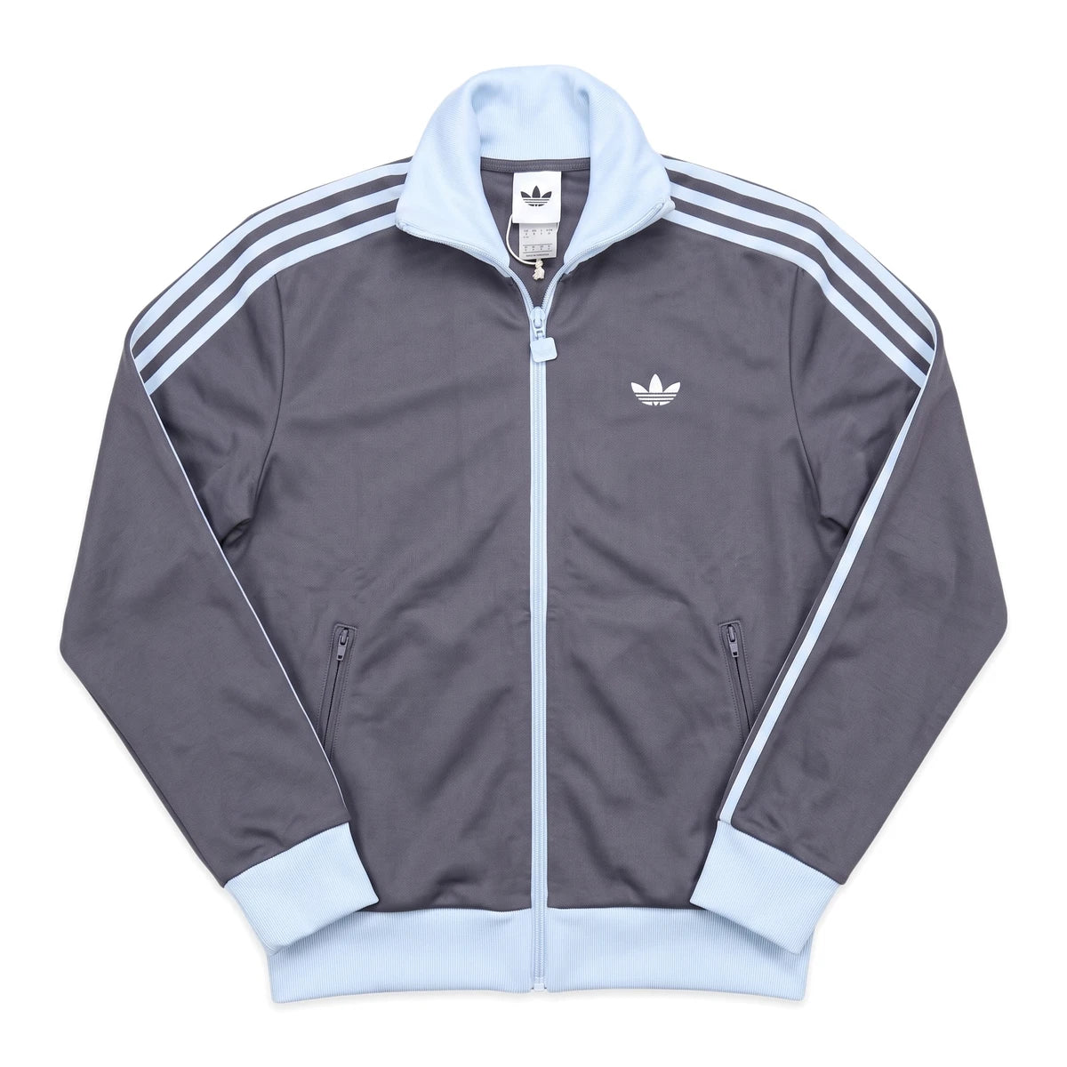 Adidas Trackjacket Firebird Grau Hellblau Damen Polyester – Vorderansicht