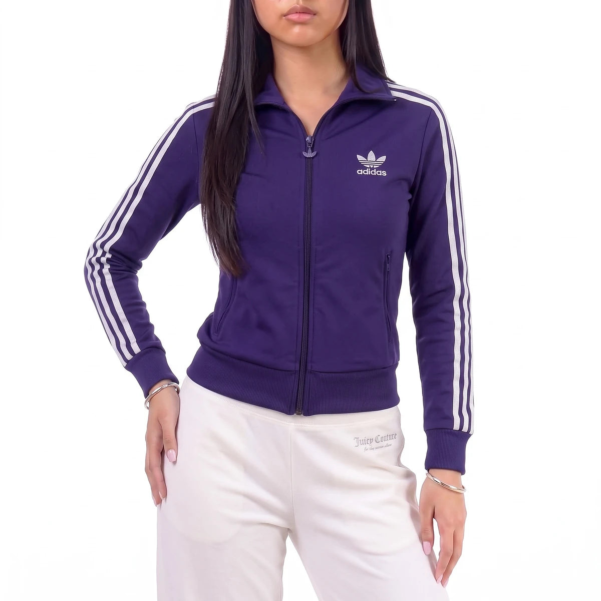 Adidas Trackjacket Firebird Lila Silber Damen Polyester – Tragefoto_1