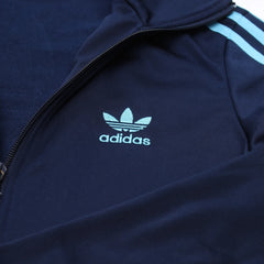 Adidas Trackjacket Firebird Marineblau Hellblau Damen Polyester – Nahaufnahme-1