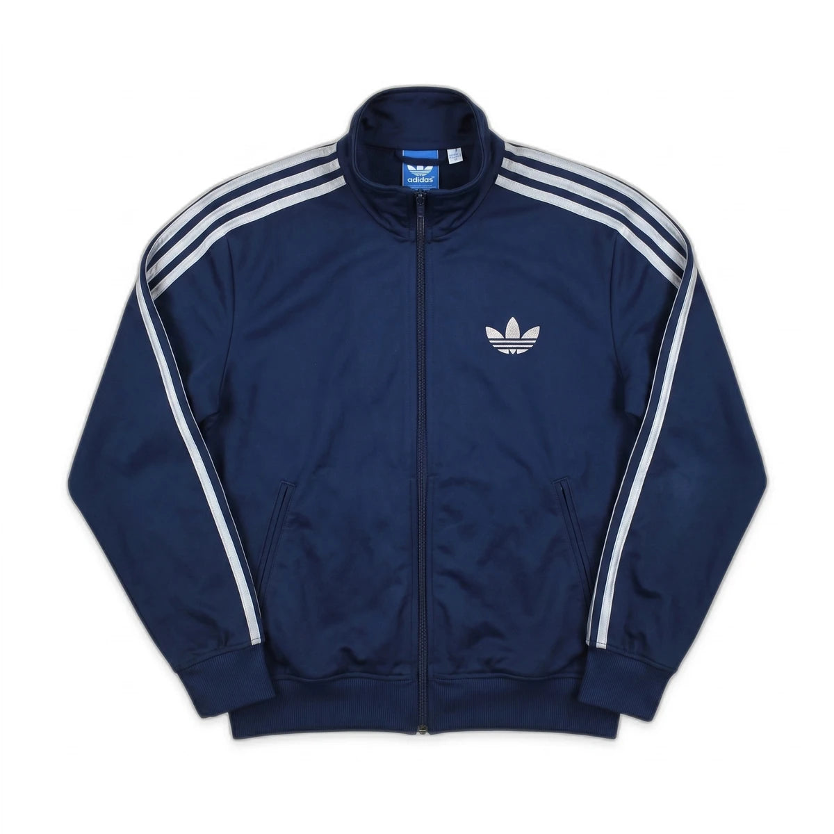 Adidas Trackjacket Firebird Marineblau Silber Herren Polyester – Vorderansicht