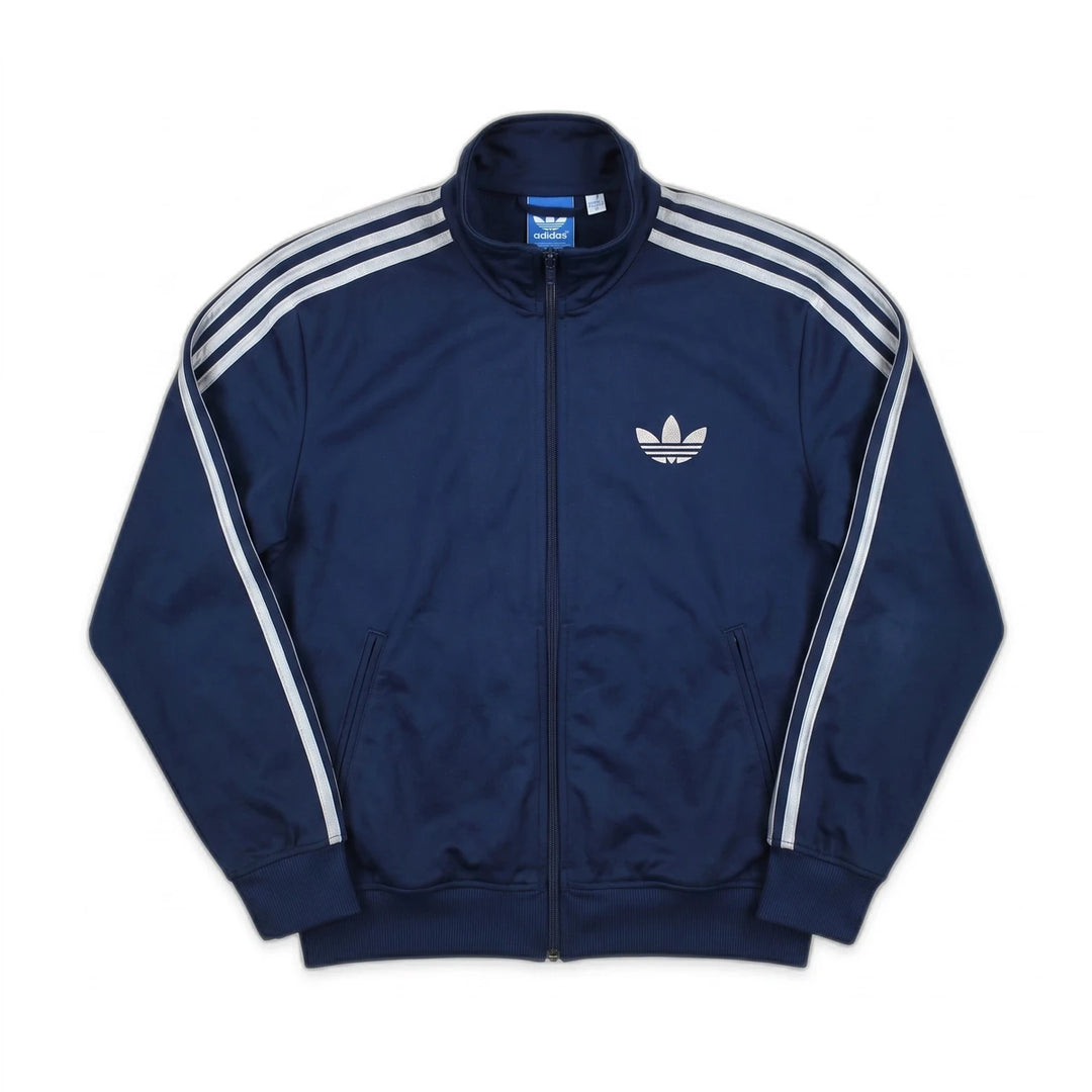 Adidas Trackjacket Firebird Marineblau Silber Herren Polyester – Vorderansicht