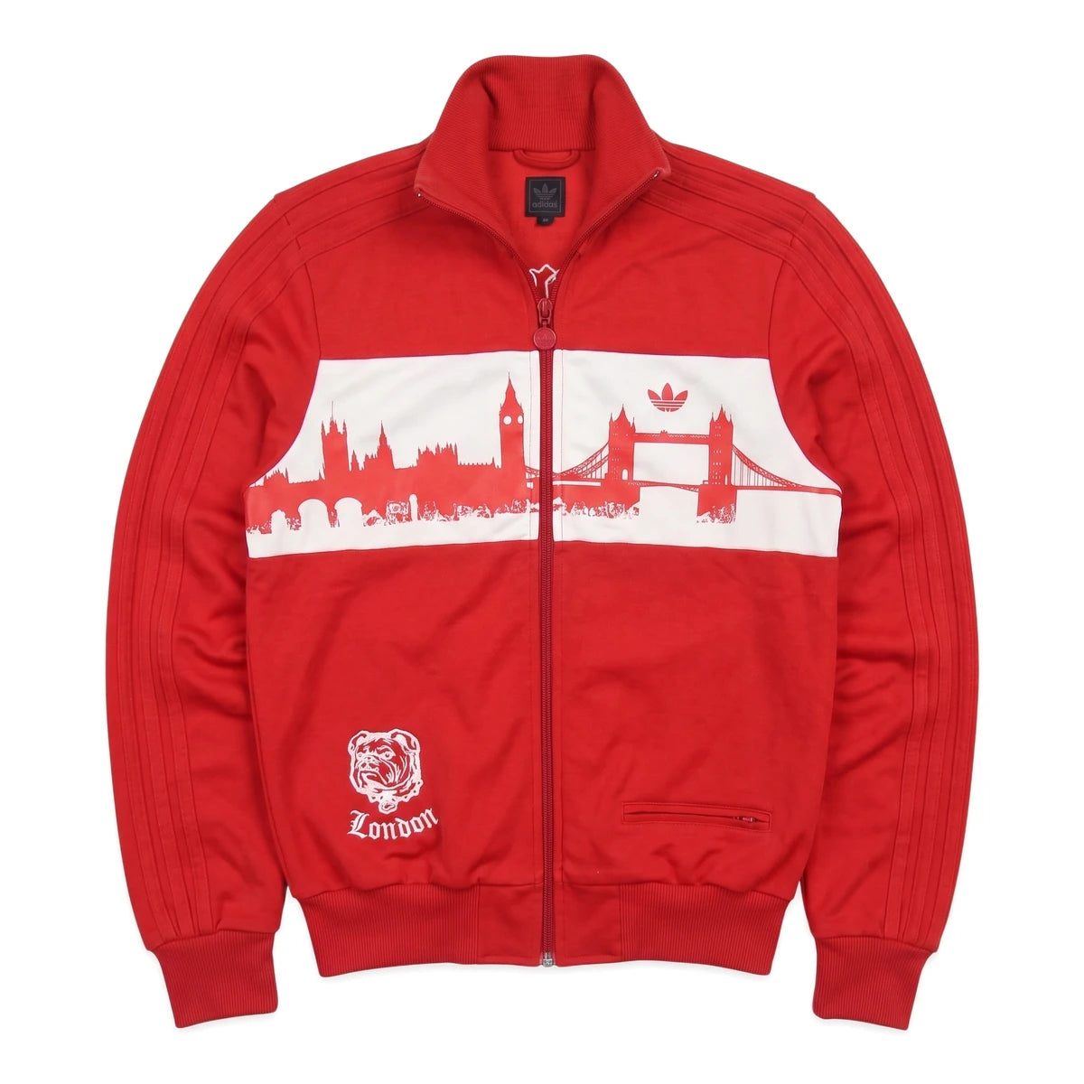 Adidas Trackjacket Firebird Rot Weiß Herren Polyester – Vorderansicht