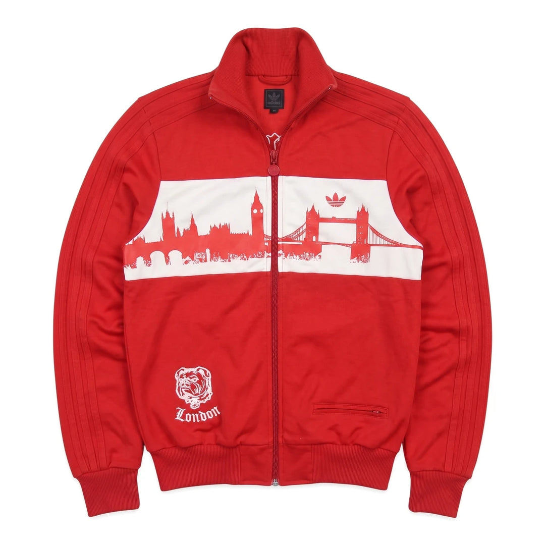 Adidas Trackjacket Firebird Rot Weiß Herren Polyester – Vorderansicht