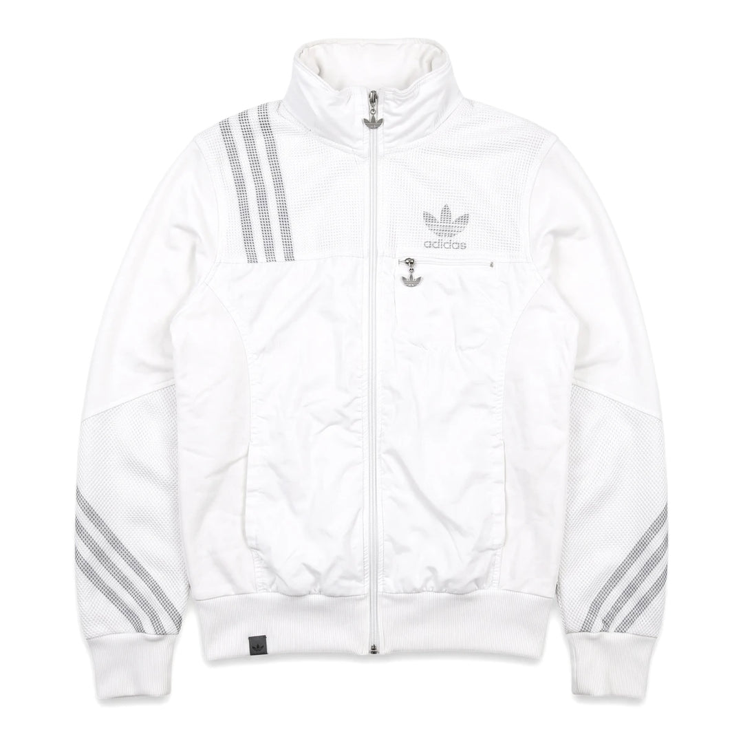 Adidas Trackjacket Firebird Weiß Silber Damen Polyester – Vorderansicht