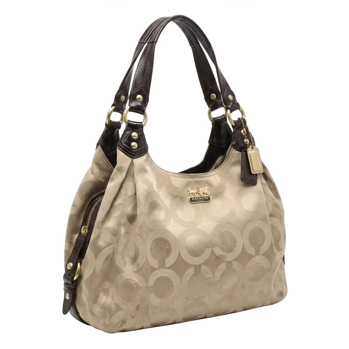 Coach Handtasche Y2K Beige Braun Damen Baumwolle PVC – Vorderansicht